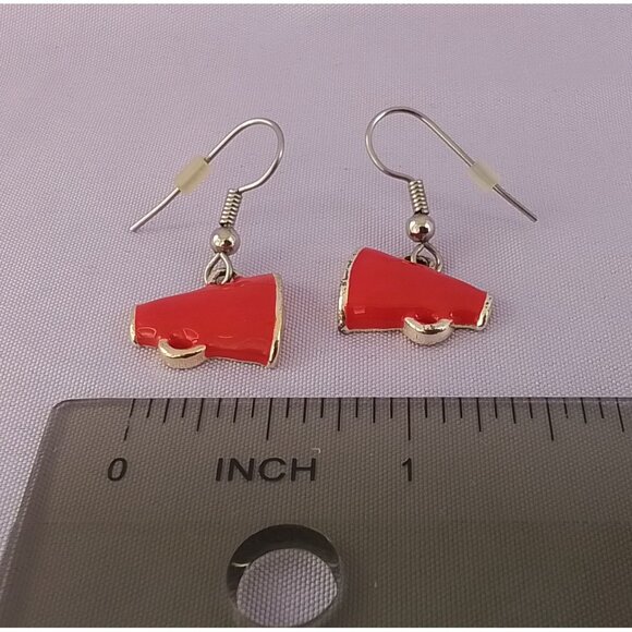 Red Cheerleader Megaphone Earrings Charms Fun Statement Jewelry - Picture 2 of 3